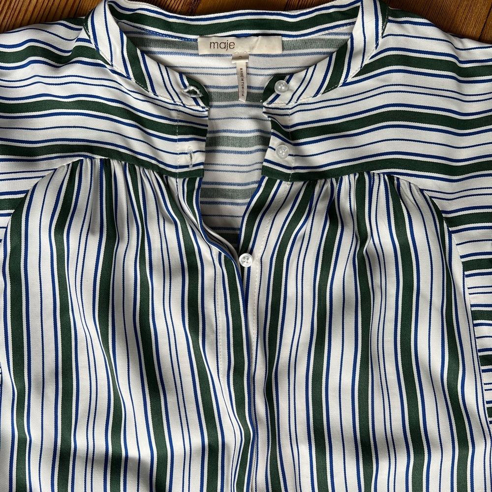 Maje Green and Blue Striped Blouse EUC
